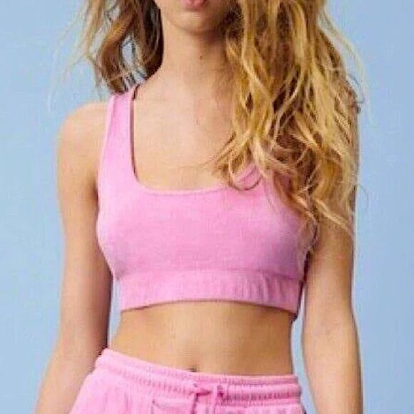 Zara Terry Cloth SET Scoop Neck Crop Top High Waist Shorts Pink Size Small - Picture 4 of 10